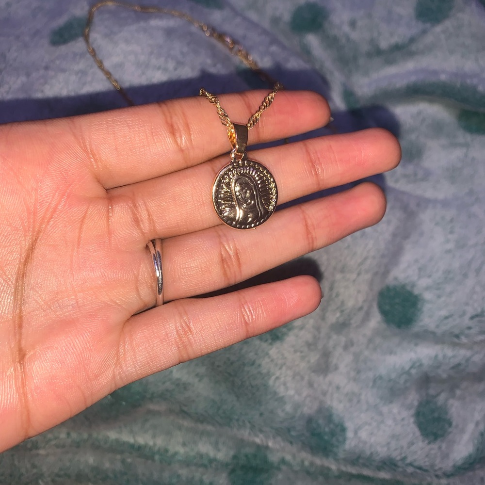 Virgin Mary gold necklace